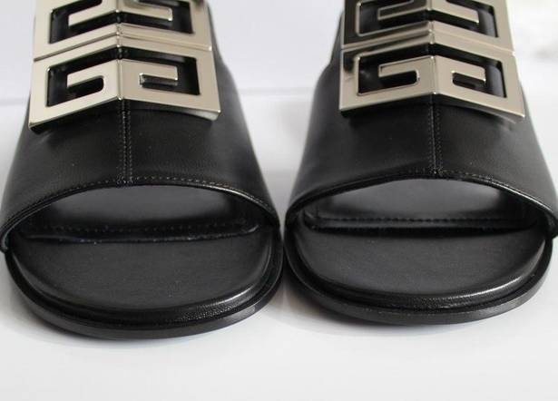 Givenchy  4G Black Leather Silver Logo Slides