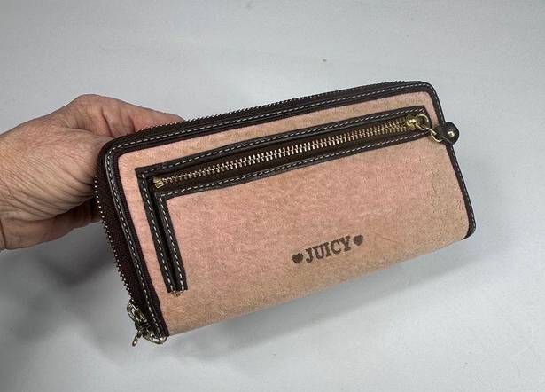 Juicy Couture  Large Pink Suede Zip Around Full Size Wallet  - EUC