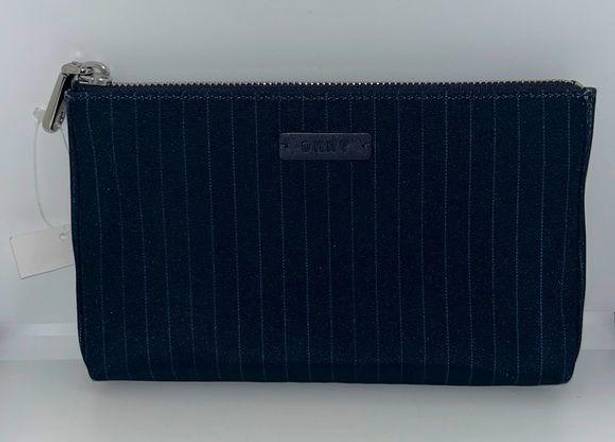 DKNY NWT  Makeup Bag Navy Pinstripe Travel Zip Bag Clutch Pouch