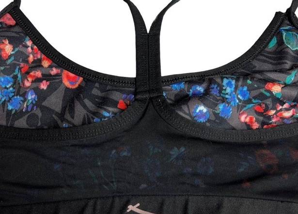 Gottex  Floral Sports Bra Size Medium Black Mesh Athletic Workout Gym Racerback