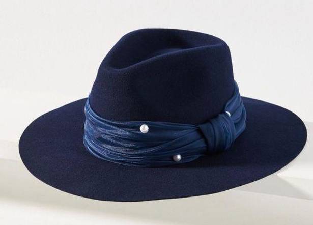 Lele Sadoughi NWT  Wool Pearl Navy Rancher Hat