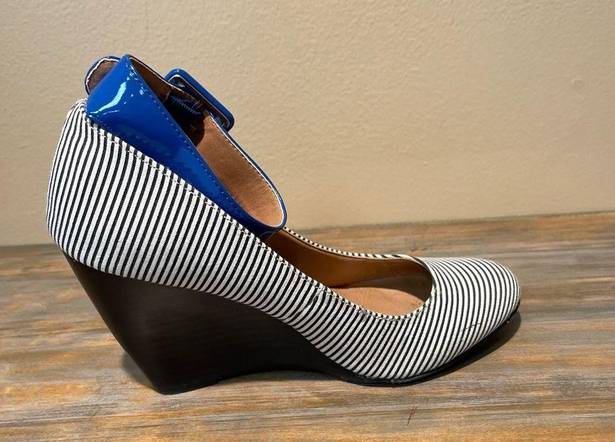 mix no. 6  Striped Wedge Heels Blue White Party Ankle Straps Womens 7