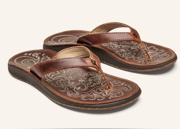 Olukai  Paniolo Women’s Premium Brown Leather Sandals Women’s Size 9