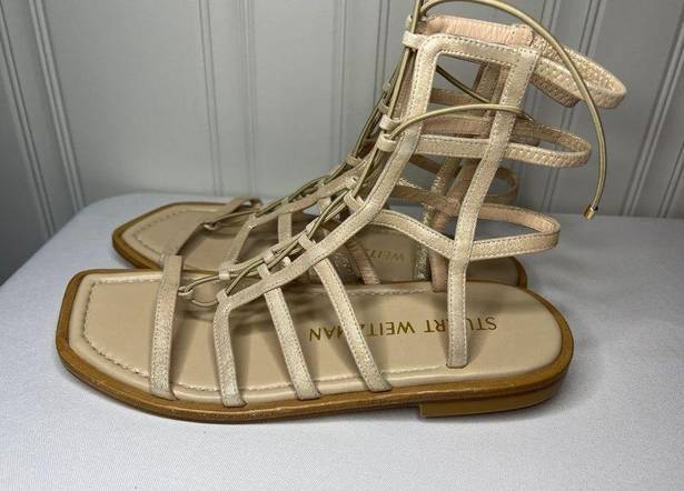 Stuart Weitzman  NWOB Kora Lace-Up Gladiator Sandal beige Size 8 $395 New Roman