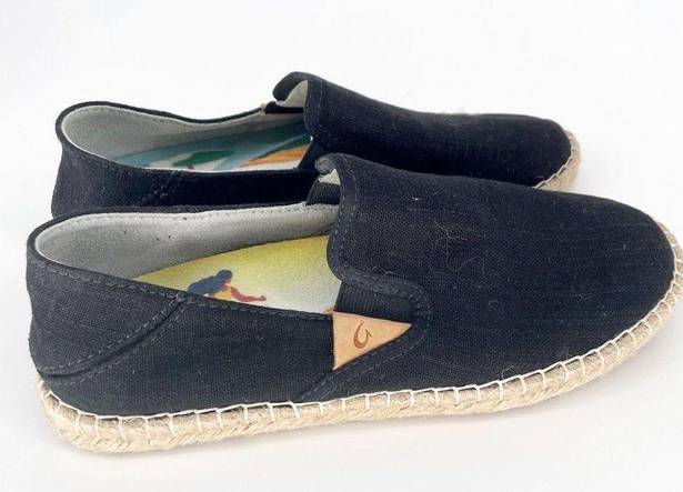 Olukai  kaula Pa‘a Kapa Linen Espadrilles Collapsible Heel Black Women’s 7.5