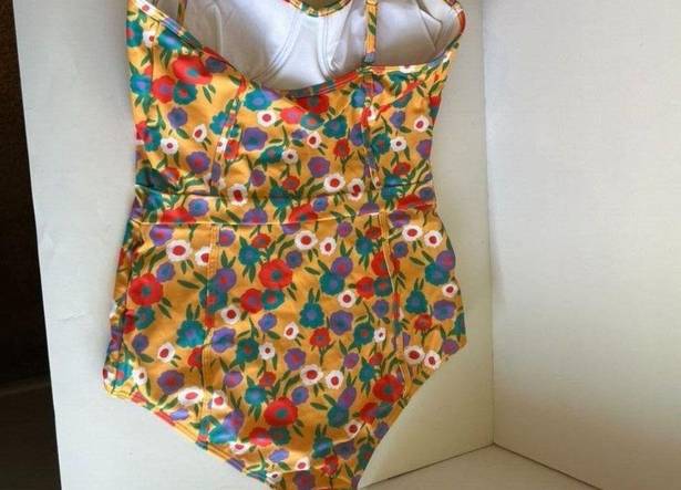 Modcloth  The Pippa Yellow Floral One Piece Full Coverage One Piece Swim Suit