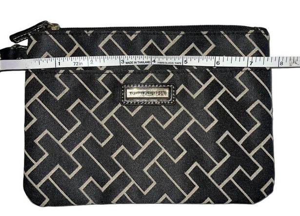 Tommy Hilfiger Womens Geometric Print Wristlet Wallet Clutch Bag Black Tan EUC