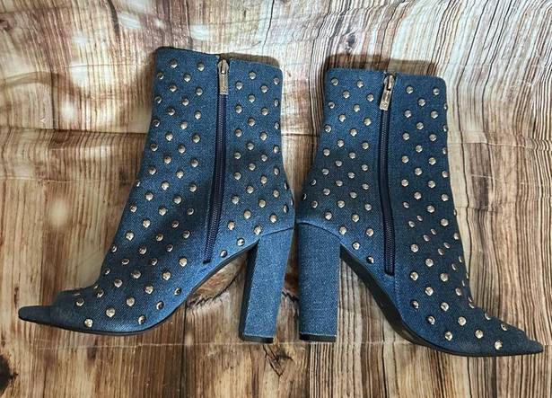 Jessica Simpson Elara Denim Open Toed Studded Booties