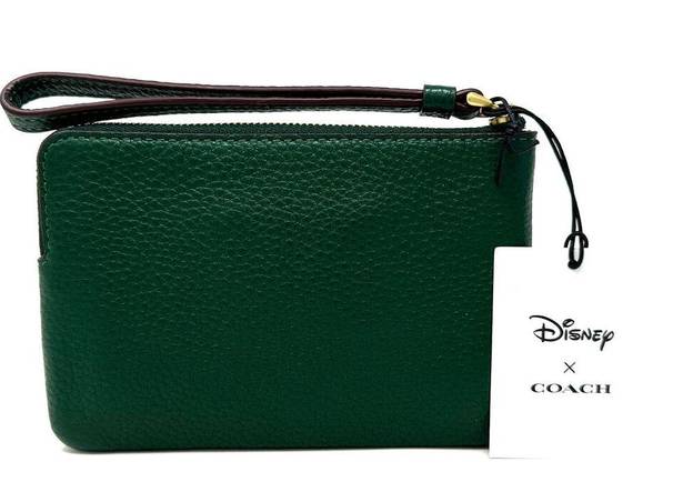 Coach Disney X  Corner Zip Wristlet With Sled Motif Dark Pine Green CN025