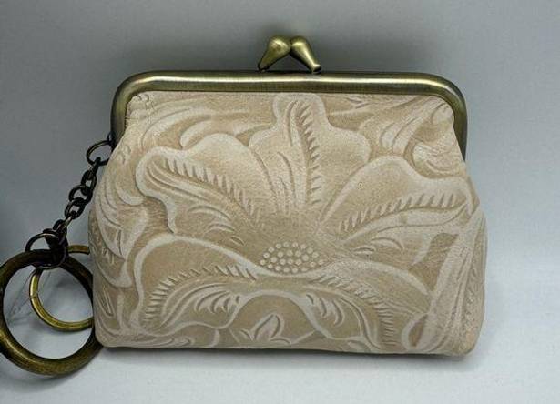 Patricia Nash  Chalk White Embossed Leather Coin Purse Key NEW Kiss lock