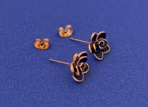 14K Rose Gold Plated Flower Stud Earrings for Women Black