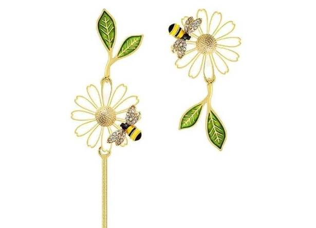 Daisy  leaf bee design cute enamel dangle zinc alloy earrings faux fashion Jewelr