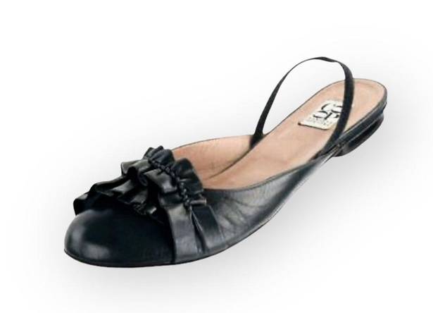 Barney’s New York HTF: Barneys New York Coop ꧁ Slingback Ruffled Leather Ballet Flats ꧂ Black