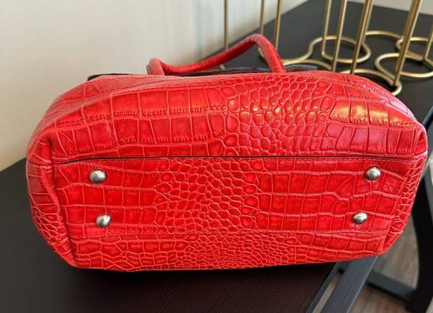 Patricia Nash  Notely Croco Embossed Leather Flap Satchel-Papaya