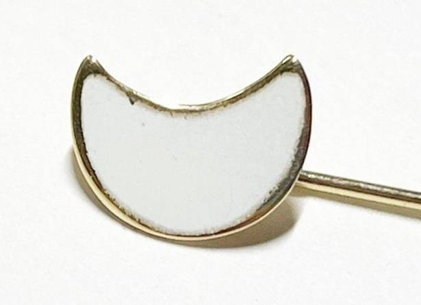 The Moon Vintage White enamel stick pin hat pin lapel pin gold tone boho equestrian