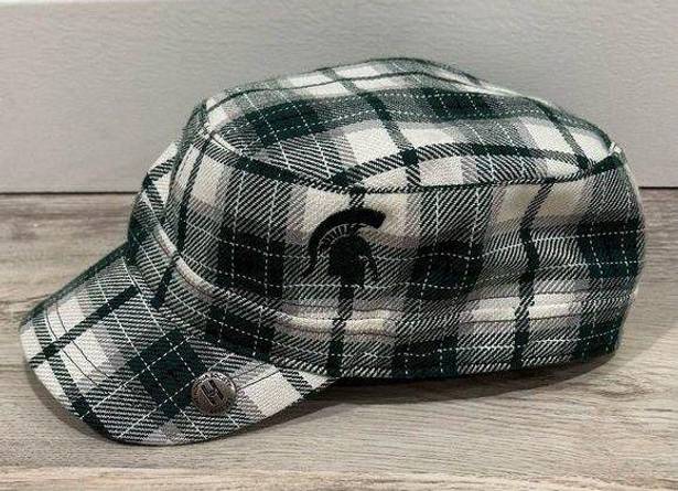 Michigan State Spartans MSU Green White Plaid Cadet Hat Cap Fitted Size S/M