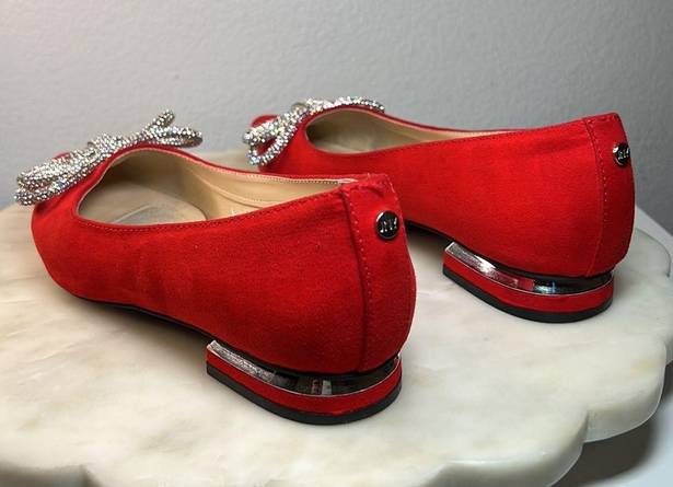 Jones New York  Quennelle Pointed Toe Rhinestone Bow Ballet Flats 7 Womens Red