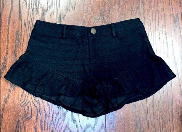 SEEK the Label NEW  Black Crochet Ruffle Shorts