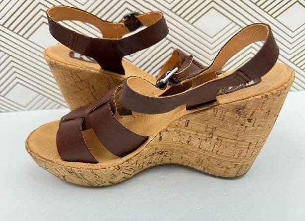 Kork-Ease  Women's Brie Leather Cork Open Toe Sandals Brown Size 7