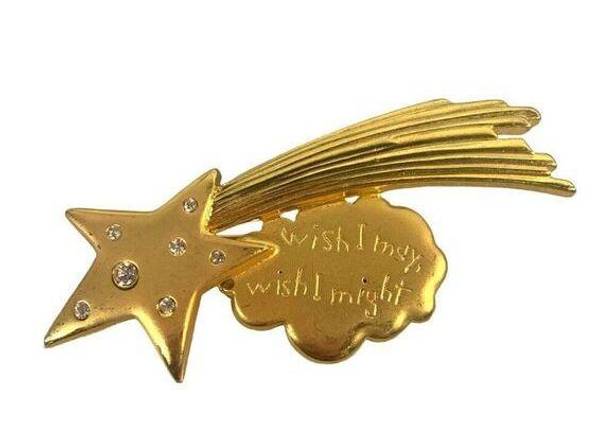 Wish Vintage JJ Artifacts 3" Shooting Star Rhinestone  I May Silver Metal Brooch