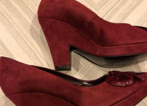 DKNY  Maroon Laurel Flowered Suede Peep Toe Heels