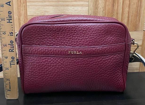 Furla  Avril BAPWAVR Burgundy Wine Pebbled Leather Guitar Strap Crossbody Bag