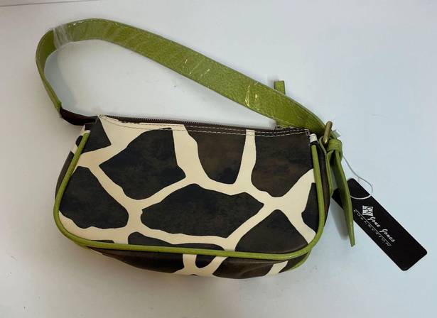 Jane Jones Giraffe Cow Animal Print Faux Leather Shoulder Bag Green