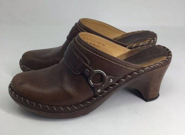 Frye  Womens Mule Shoes Brown Wedge Heels Studded Round Toe Slip Ons 10 M