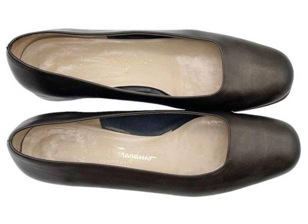 Salvatore Ferragamo  Shoes Bronze Italian Leather Square Toe Flats Women’s Size 9