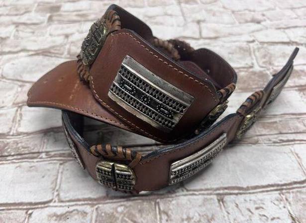 Chico's  Boho Western Medallion Leather Hippie/Cowgirl  Belt M/Large Adjustable