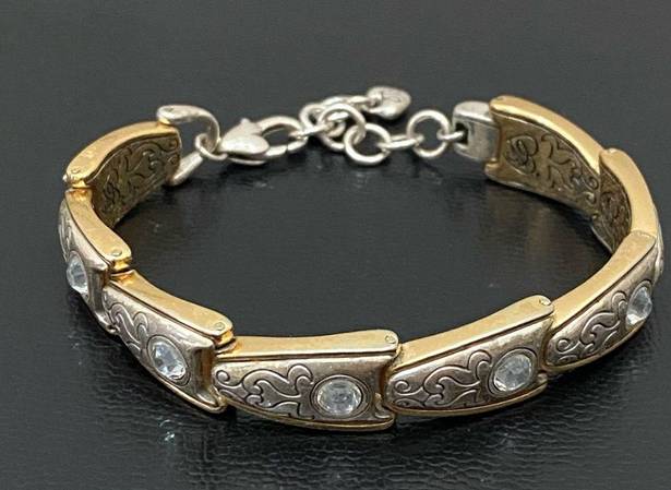 Brighton Retired Vintage  2-tone Gold & Silver Rhinestone Ornate Link Bracelet