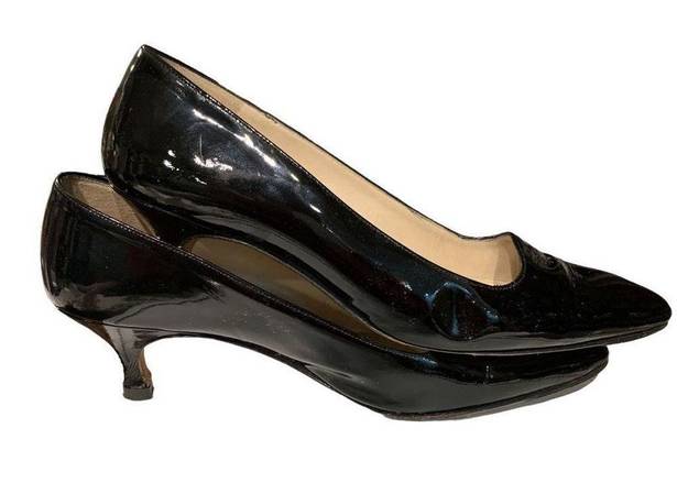 Manolo Blahnik  Patent Leather Pointed Toe Pumps Kitten Heel Black Women Size 6