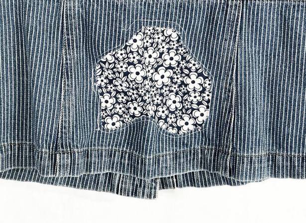 DKNY  Small Jean Jacket Reworked Denim Hand Embroidered Bleached Distressed 509