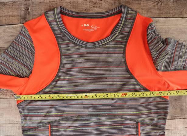 FILA Activewear Sportswear Grey Striped Fitted Running Jogging Top Shirt z Medium