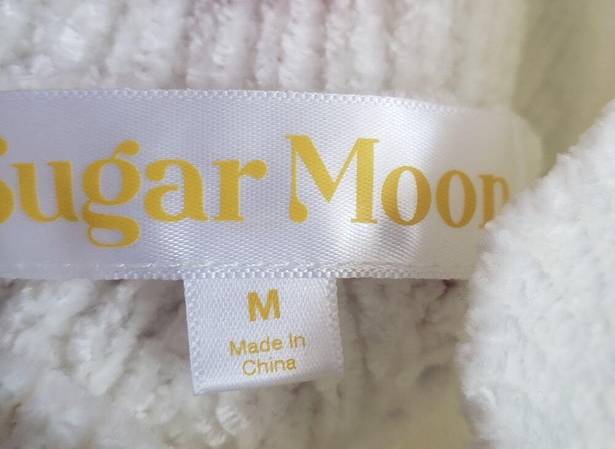 The Moon SUGAR Sweater Juniors' Medium White Mock-Neck Chenille Pointelle Geometric