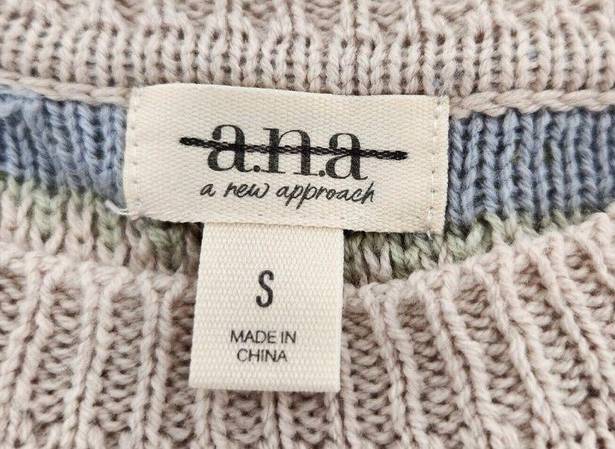 a.n.a . Womens Size Small Blue/ Beige/Pink Stripe Long Sleeve Sweater