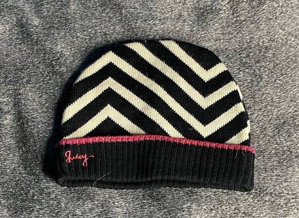 Juicy Couture Y2K Black & White Patterned Beanie W/ Hot Pink Embroidered Logo