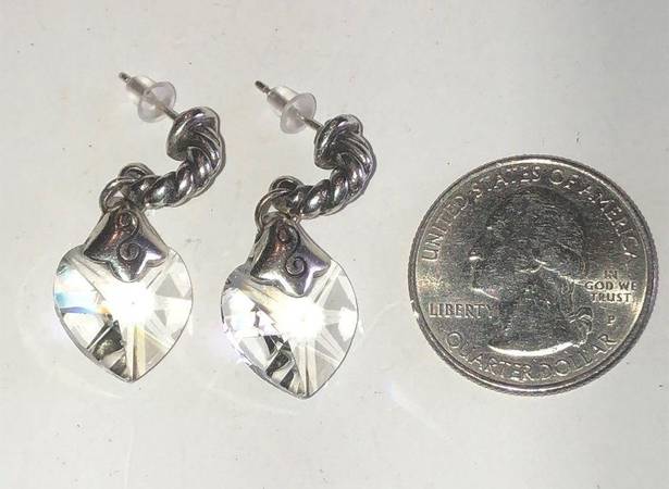 Brighton  Vintage Silver Tone Clear CZ Heart Boho Pierced Earrings