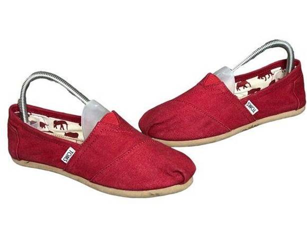 Toms  Canvas Shoes Womens 7 Red Classic Slip On Flats Comfort Casual Loafer