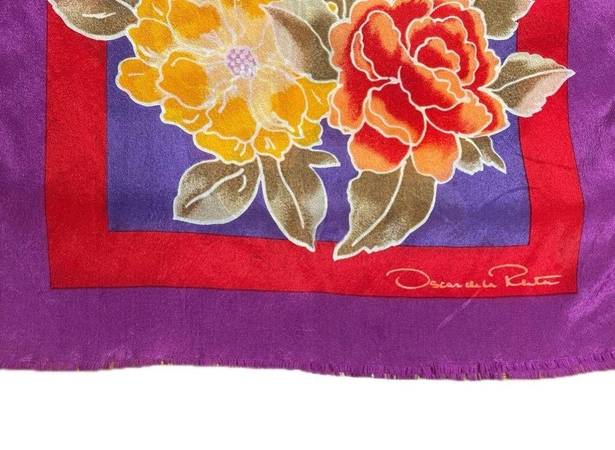 Oscar de la Renta  Silk Floral Scarf Vintage Purple Red