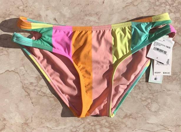 The Bikini Lab Orange and Green  Colorful Striped Swim Bottoms