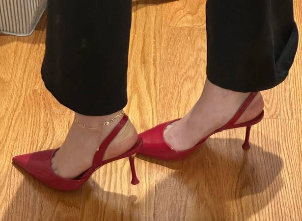 ZARA Red Leather Slingback Heels