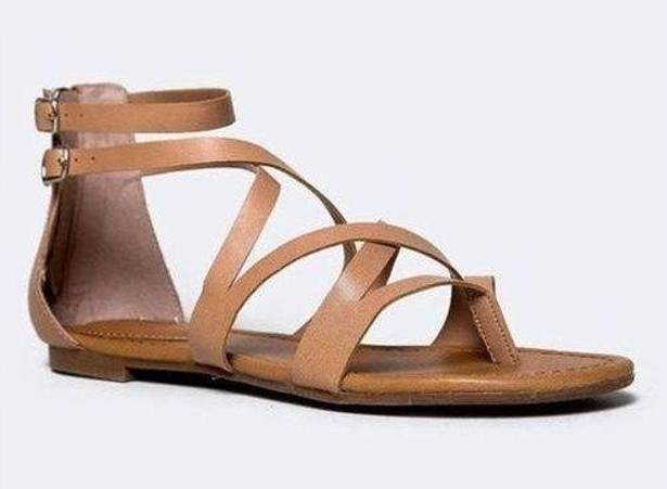 Breckelle’s Breckelle's Sandals Shine Gladiator Cream Brown Criss-Cross Shoe Size 9