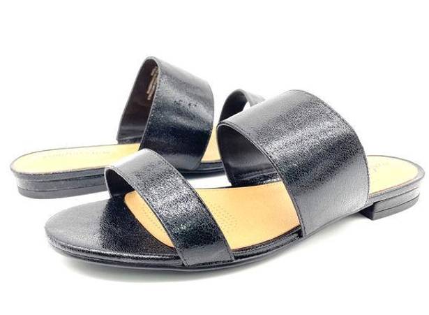 Comfort View Womens 8.5 WW Shadi Black Metallic Slip On Sandal Slides Flats