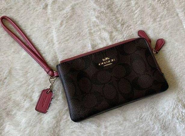 Coach  Double Corner Monogram Zip Wallet Wristlet