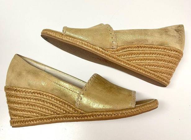 Jack Rogers Metallic Gold Canvas Palmer Espadrille Ripe Heel Wedge Size 9.5