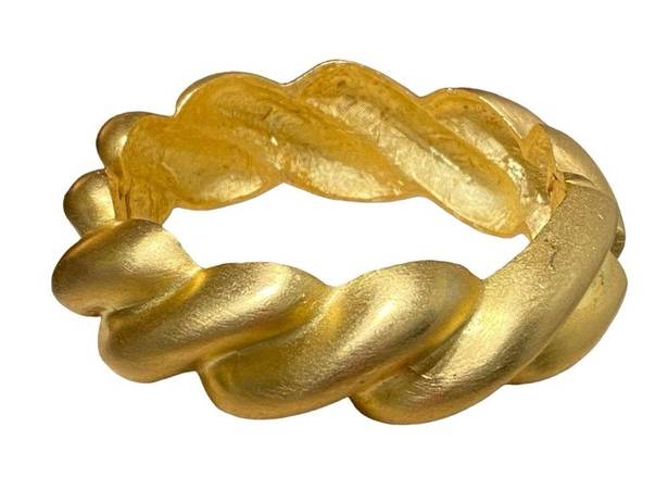 Twisted Vintage  Brushed Gold Tone Hinged Bangle Bracelet 8.5”