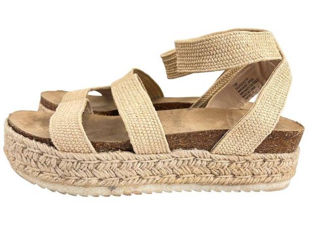 Esprit  Gigi Sandals Cream Size 7.5 Platform Espadrille Ankle Wrap Braided