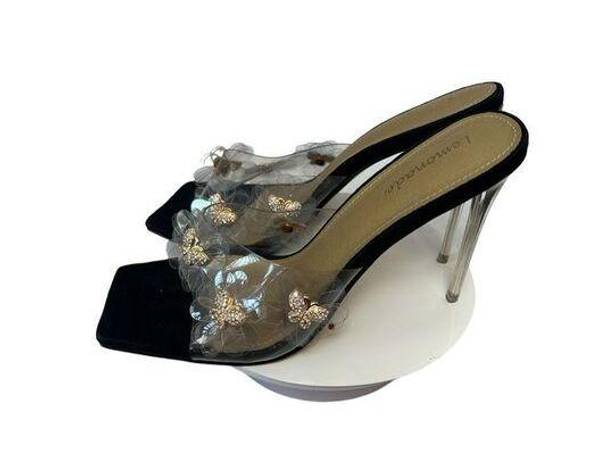 Black Diamond LuxeModa Secret  Butterfly Square Peep Toe Heel Clear Pump Mule siz