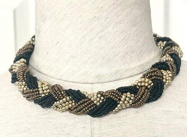 Twisted Black gold and brown beaded  necklace